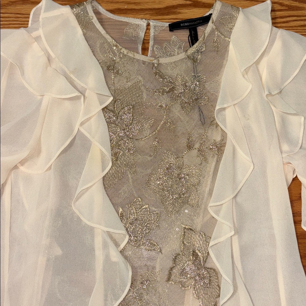 BCBGMaxAzria Cream Ruffle Blouse - Picture 2 of 5